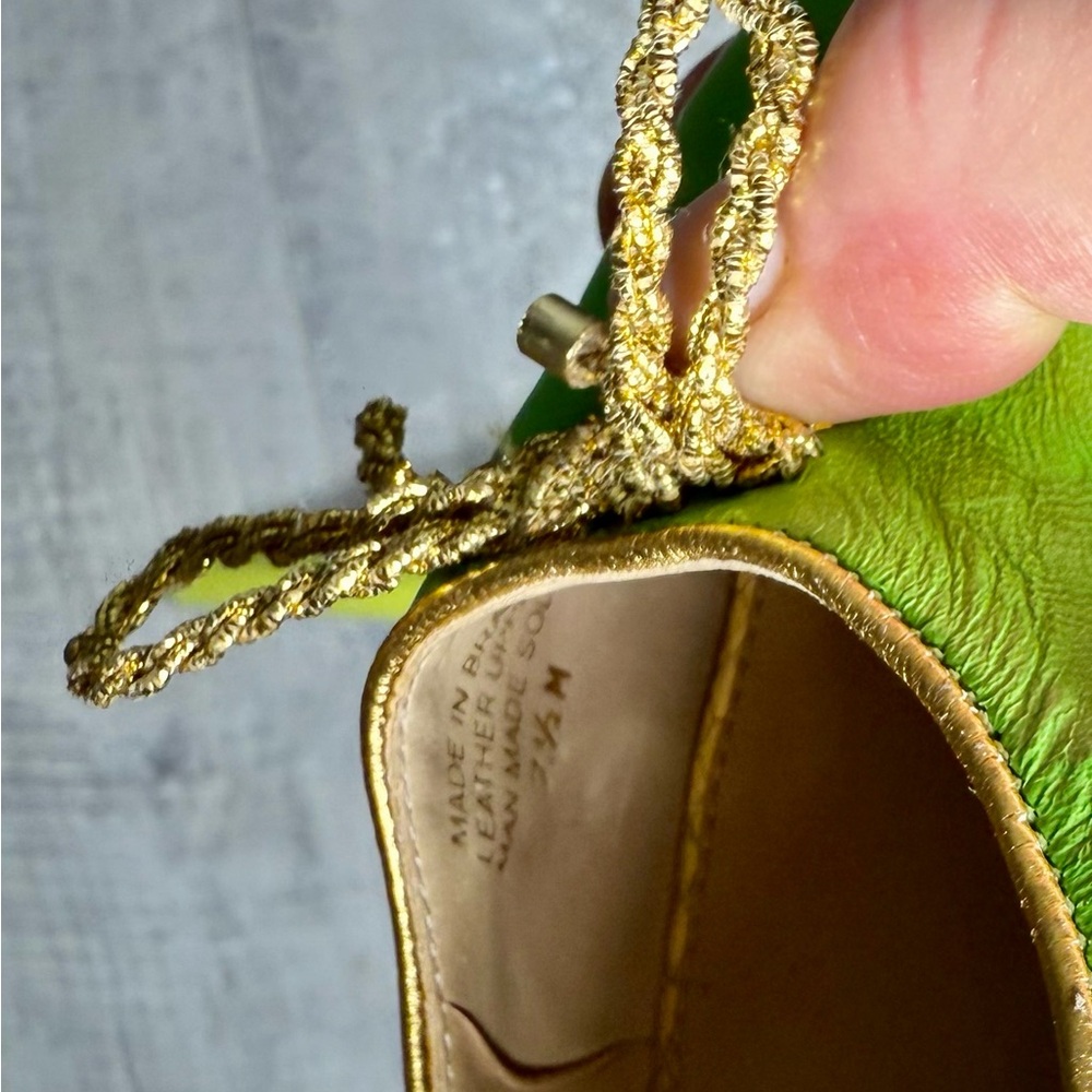 Lily Pulitzer Green Leather Ballet Flats with Gold Rope Bow - Picture 3 of 12